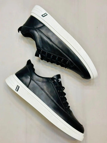Black Rexine Casual Men's Sneakers Size 7-12
