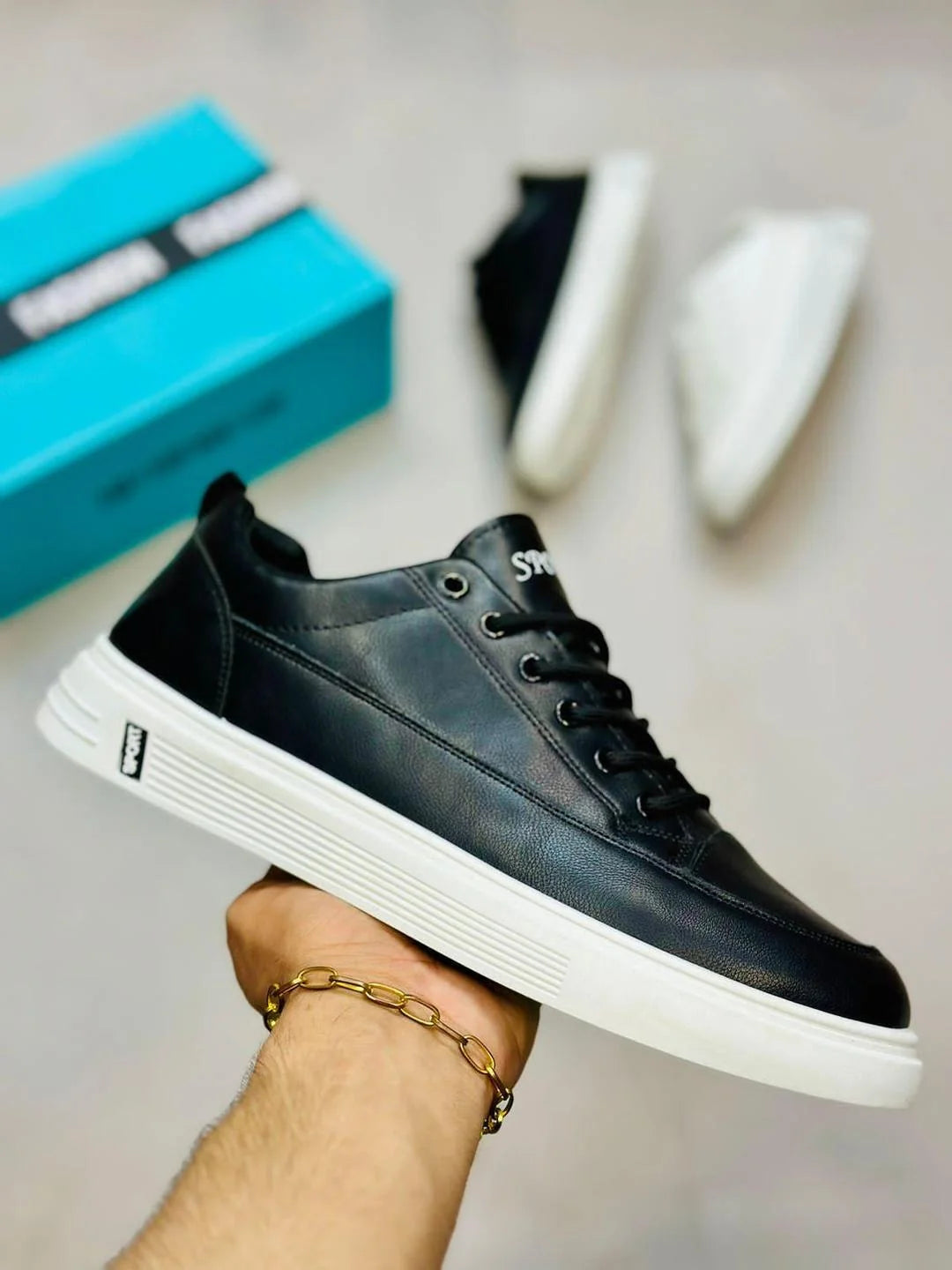 Black Rexine Casual Men's Sneakers Size 7-12