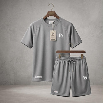 Prime Outfitter Premium GREY Dry-Fit Nikar Shirt Set – Breathable Sports & Casual Wear (T-Shirt + Shorts)