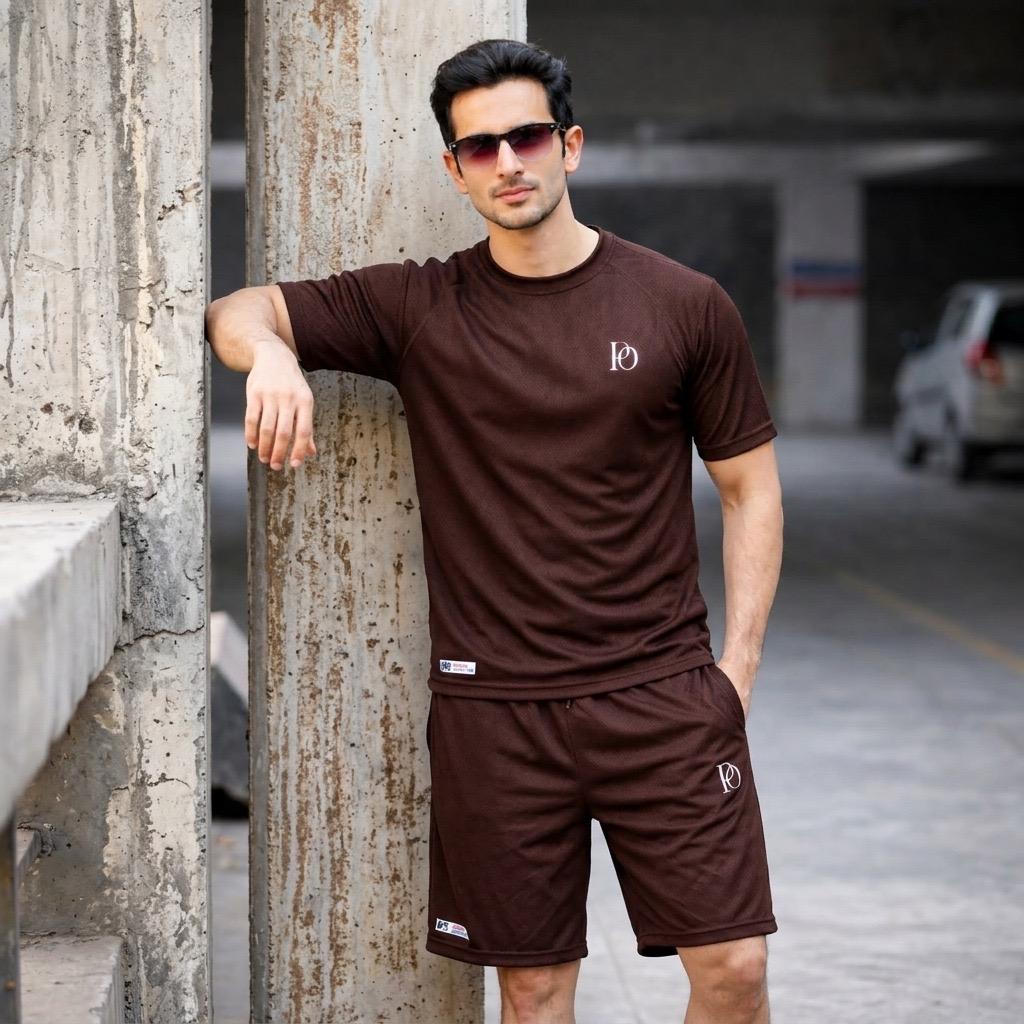 Prime Outfitter Premium BROWN  Dry-Fit Nikar Shirt Set – Breathable Sports & Casual Wear (T-Shirt + Shorts)