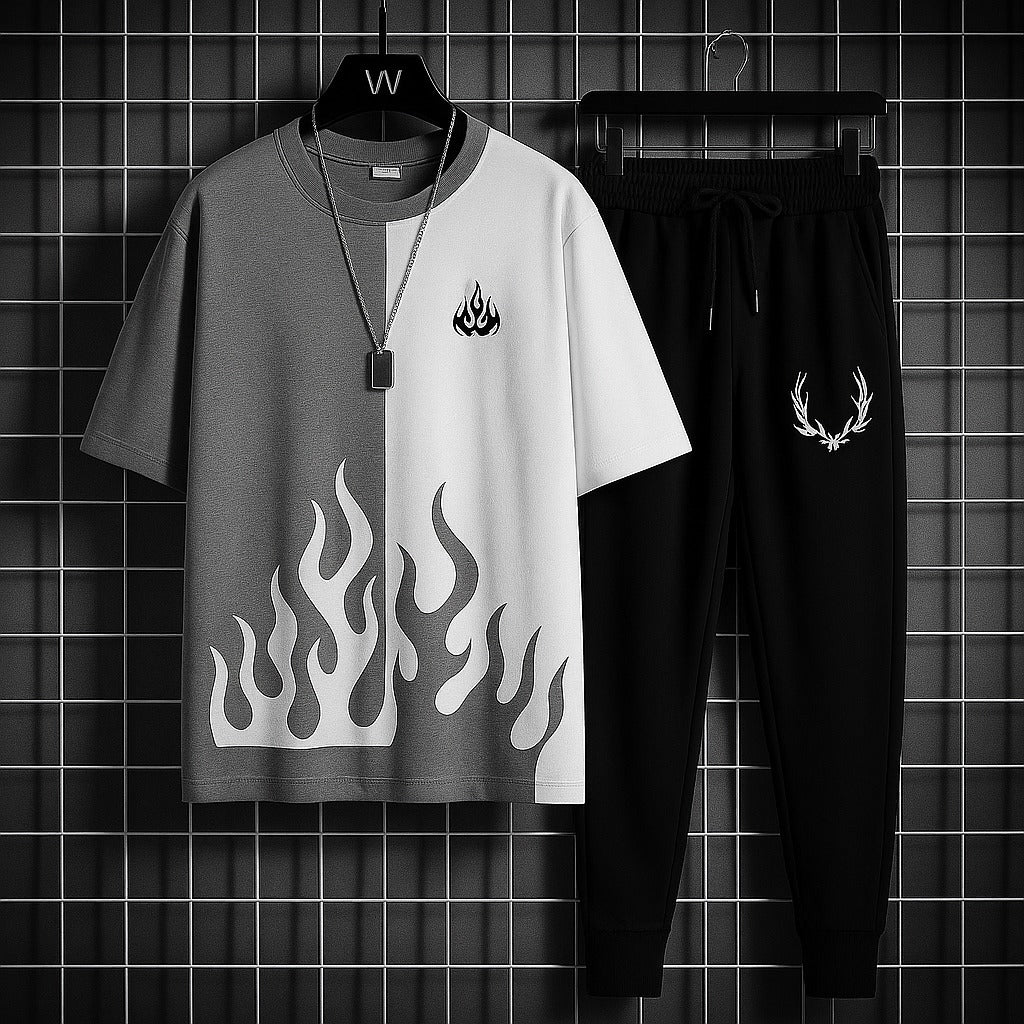New trendy fired printed black & white premium quality tracksuit for men and boys